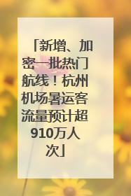 新增、加密一批热门航线！杭州机场暑运客流量预计超910万人次